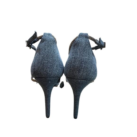 Gianni Bini EzlynnThree Denim Rhinestone Bow Heels 4” Pumps Y2K Coquette sz 8 - Picture 5 of 7